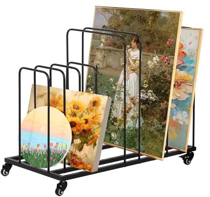 ikare Kunst-Leinwand-Aufbewahrungsregal, Kunst-Trocken-Malregal mit Rollen, verstellbare Kunstaufbewahrung, Staffelei, Präsentationsständer für Leinwandbretter, Panel, Handwerk, Trocken- und