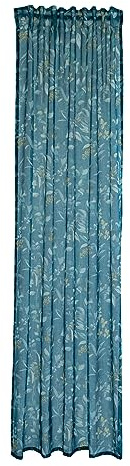 Homing Gardine floral | Blätter Blüten Petrol blau| transparente Wohnzimmergardine | Vorhang(1Stück) 245 x 140 cm(HxB)