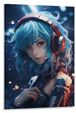 FOCCAR Cartoon Maiden Printed Canvas Posters Modern Science Fiction Cool Girls Anime Wall Decor for Living Rooms Bedroom Wall Art