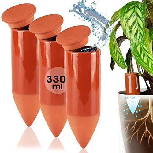 LIVONDO Arrosoir en terre cuite (3 x 330 ml) fait à la main pour arroser les plantes d'intérieur | Indicateur de niveau d'eau pour plantes | Watering can | Arrosoir plantes d'intérieur
