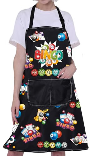 Bingo Liebhaber Geschenke Bingo Schürze Bingo Geschenke für Frauen Männer Bingo Küche Kochschürze mit Tasche Bingo Spieler Geschenke, Bingo-Schürze, L
