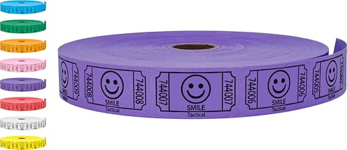 Tacticai 2000 tickets de tombola, sourire, violet (1 des 8 couleurs), rouleau unique, billet pour événements, entrée, récompense de classe, collecte de fonds et prix