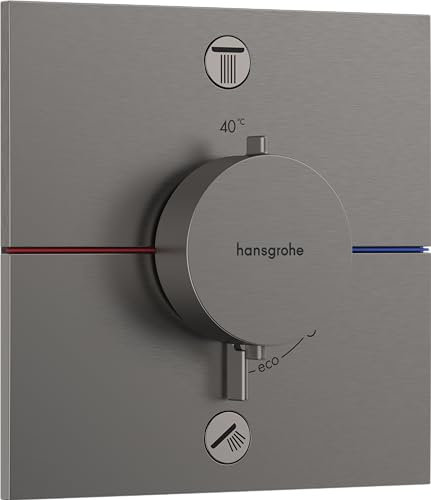hansgrohe ShowerSelect Comfort E, termostato empotrado , grifo con botón de seguridad (SafetyStop) a 40 °C, termostato rectangular para ducha y bañera, para 2 funciones, cromo negro cepillado