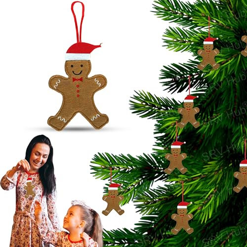 HOVUK Gingerbread Man Featured Santa Hat with Red Ribbon-12.5cm| Felt Gingerbread Man for Christmas Decoration Tree| Hanging Baking Ornament for Holiday, 12.5 cm