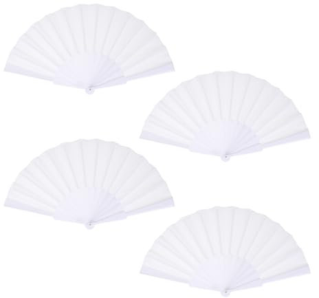 sourcing map Folding Fan Vintage Handheld Fans Plastic Folding Hand Fan Craft Folding Fan for Halloween Party Wedding Dancing Decoration Gifts 42x23cm/16.54x9.06,Pack of 4 (White)