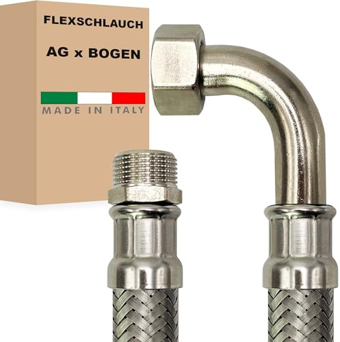 Flexschlauch DN25-1 Edelstahl Panzerschlauch Sanitär Hauswasserwerk - Made in Italy (1 AG x 1 BOGEN, 120 cm)