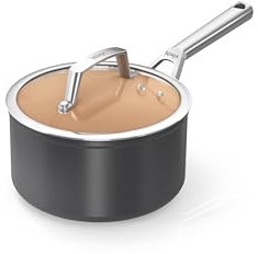 Ninja Extended Life 18cm Ceramic Saucepan with lid, Non-Stick (No PFAs, PFOAs, Lead or Cadmium), Induction Compatible, Stainless Steel Handle, Oven Safe to 285°C, Terracotta & Grey, CW90218UK