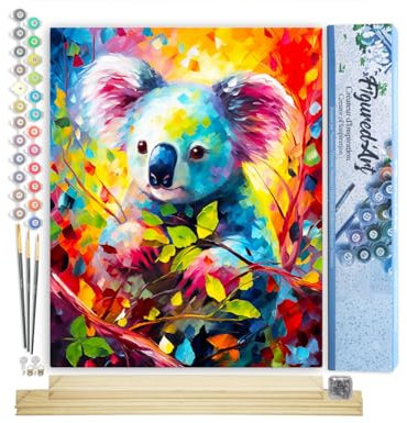 Figured'Art Malen Nach Zahlen Erwachsene Mit Rahmen Koala Farbenfroh Abstrakt - Paint by Numbers Basteln DIY Bastelset 40x50cm Mit Keilrahmen (nicht gespannt)