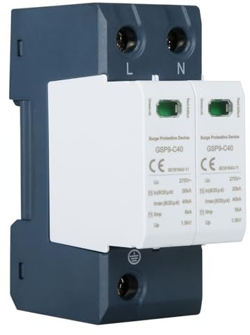 Ailao Protector Sobretensiones 275V Sobretensiones Protector contra Sobretensiones GSP9-C40 2P Protector Sobretension Corriente de Amplificación In:20kA, Corriente de Fuga Imax:40KA.