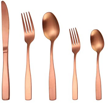 Ensemble d'argenterie 60 pièces, ensemble de couverts en acier inoxydable 18/10 pour 12 ensembles d'ustensiles avec couteaux, cuillères et fourchettes, style rose doré mat, passe au lave-vaisselle po