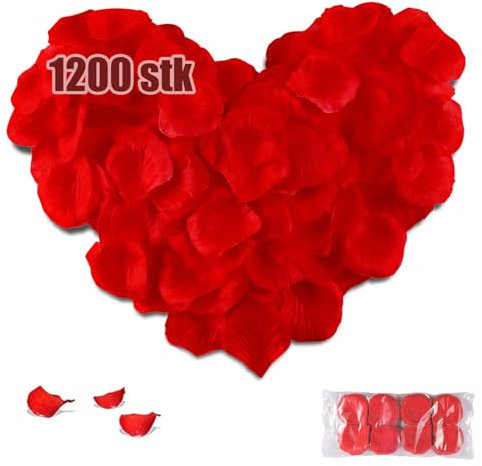 FlyWave Petali di Rosa Finti Rossi 1200 Pezzi, Petali Rossi a Forma di Cuore per Matrimoni, San Valentino, Decorazioni Romantiche e Atmosfera