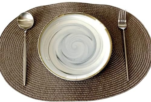 Ueiwffzo 30 * 45cm Oval Platzsets 4er Set Abwaschbar Hitzebeständig Gewebte Tischsets rutschfest Platzdeckchen für Küche, Party, Hochzeit, Weihnachten (Kaffee)