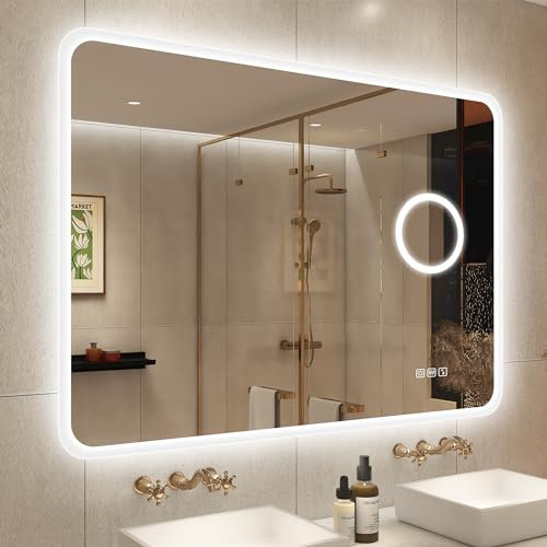 STARLEAD 100x70cm Espejo-Baño-con-Luz y Aumento 5X, Bluetooth, Espejos-de-Baño-con-LED y Antivaho, Regulable, 3 Colores Luz, Memoria, IP44, Vidrio Templado HD