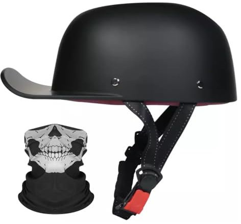 Motorrad Halbhelm Halbschalenhelm Baseballmütze-Helm Mit Gesichtsschutz ECE-Zulassung Motorradhelm Baseball Cap Retro VerläNgerte Krempe Schnellverschluss S-XL 55-62CM