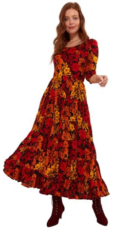 Joe Browns Women's Fashion Muted Floral Crinkle Cotton Maxi Dress, Regular Fit, Orange, UK 16