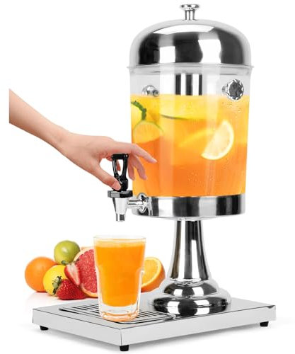 ISXACFF Distributeur de boissons de 8 litres avec support en acier inoxydable avec tube de glace et robinet pour fêtes, bar, barbecue, pique-nique