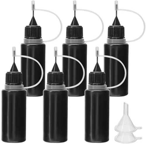 GORGECRAFT 6 Sets Black Needle Tip Glue Bottle 100ml(3.38 Ounce) Plastic Fine Precision Tip Applicator Bottles Squeeze Dropper with 2 Mini Funnel for Glue Ink Liquid Oil Paper Quilting Painting Craft