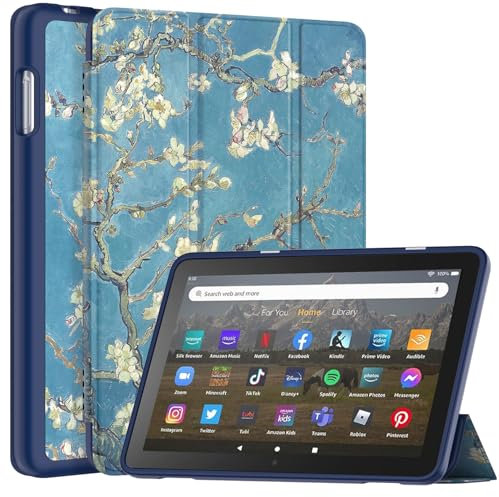 Sonlaryin Dreifach Faltbarer Vorderseite aus Leder und Weich TPU Rückseite Hülle für 8 Tablet, Auto Schlaf/Aufwach, Nicht für iPad 8 Inch - Blüte