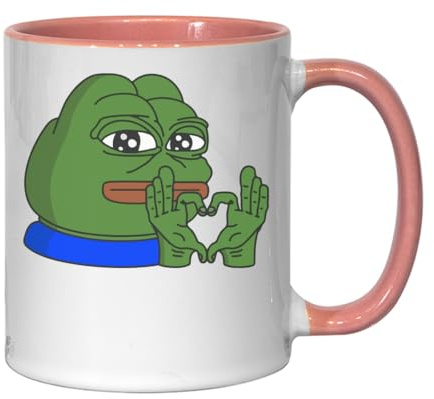 Pepe The Frog Hand Heart Meme Art Ceramic Tea Coffee Mug Pink