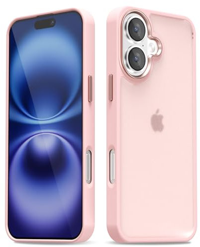 oakxco for iPhone 16 Case Clear Hard Shell, Slim Thin Matte Transparent Plastic Cover & Protective Soft Silicone Rubber TPU Bumper, Girly Cute Phone Case for Women Girls, Light Pink