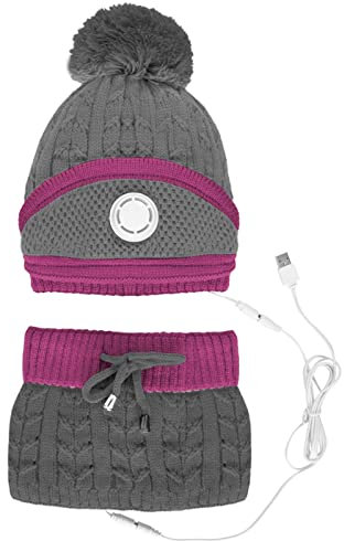 Generico Sciarpa E Cappello 𝐃onna Fucsia USB Suit Ladies Sciarpa per Maglieria Riscaldamento Riscaldamento Caldo Cappello Accessorio Guanti A Rete Lunghi (Grey, One Size)