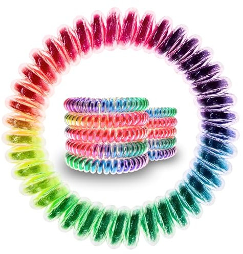 Specora Spiral Haargummi Regenbogen Bunt 10er Pack - 5 cm - Telefonkabel Zopfgummi - Ohne Ziepen & Verheddern - Elastisch, ohne Abdruck, haarschonend