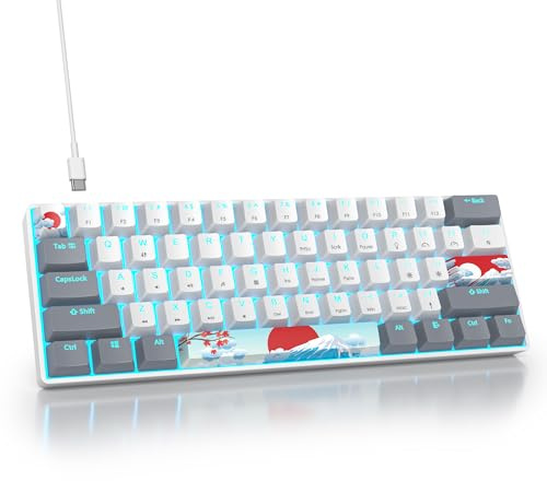 surmen 60% Wired Mechanical Gaming Keyboard, 61 Keys Backlit Ultra-Compact Mini Office Keyboard with Linear Red Switch for PC/Mac Gamer, Typist (61 Gray White)