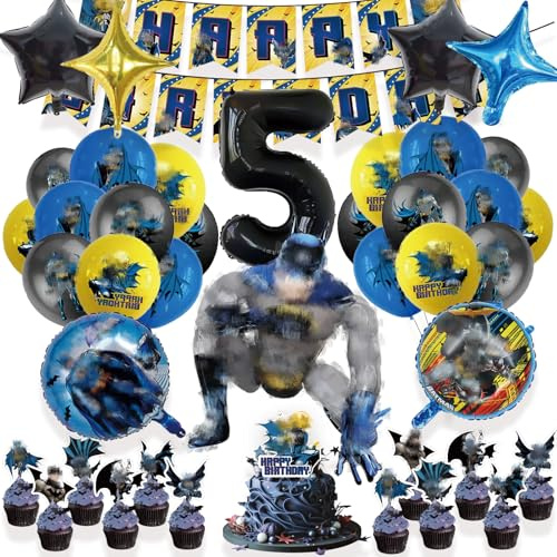 40 Stück Geburtstagsdeko kingder 5 jahre, Bat Luftballon Kindergeburtstag Deko Geburtstag Happy Birthday Banner Kuchendekoration Bat Latexballons Junge Mädchen für 4 5 6 Themen Party Geburtstags Deko