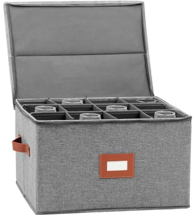 Daomaa Contenedores de almacenamiento para copas de vino, caja de almacenamiento con divisores para cristalería o copas de champán, protege la porcelana fina, parte superior dura, lados y apilables