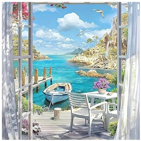 JICFDAO Diamond Painting Landschaft Meer 40x40cm Diamond Painting Berg und Himmel Diamant Malerei Bilder Fensterbilder See Diamanten Malerei Stickerei Kreuzstich für Wohnzimmer Wanddeko