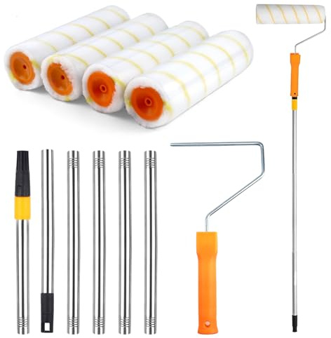 QUTHZZHY Farbroller Set, Farbroller mit Teleskopstange, Rollen Sets zum Malen, Farbroller Wandfarbe mit 4 Farbwalzen, Farbrolle Teleskopstab 30-180cm, Wandpinsel für Decken,Wanddekoration und Zuhause