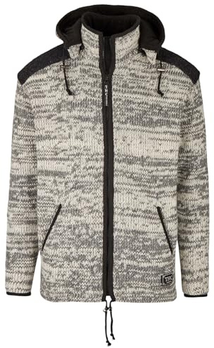 THC Natural Line Handgefertigte Schafwolljacke Damen & Herren – Strickjacke mit schwarzem Schulter-Akzent & Fleece-Futter – Beige 812 – Warme Wolljacke mit Abnehmbarer Kapuze