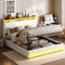 Polsterbett Doppelbett 140x200 cm, Kopfteil mit LED und USB Ladestation, Modern Stauraumbett Bett mit Hydraulische Metallrahmen und Lattenrost, Jugendbett Bettgestell, Weiß, PU, Ohne Matratze