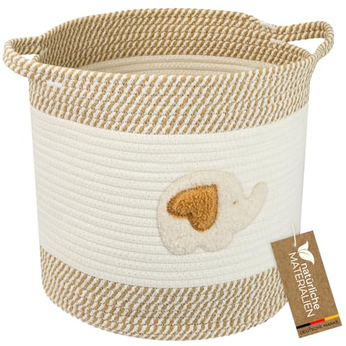 HMF Aufbewahrungskorb mit Griffen, Korb für Kinderzimmer aus Baumwolle | Elefant | 30,5 x 30,5 cm