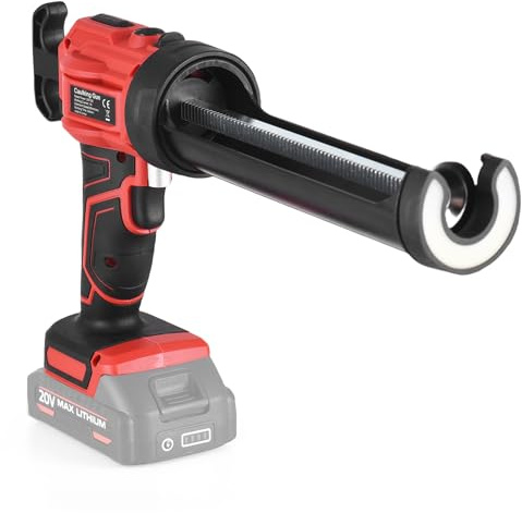 Tomvorks Automatic Retract Plunger Cordless Caulking Machine Kit, LED Light Design for Sealing Filling, 20V Hand-held Electric Tool (Red)