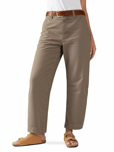Flamingals Straight Leg Low Rise Barrel Pants Casual Stretchy Vintage Carrot Chino Pants for Women Trendy Without Belts Taupe S