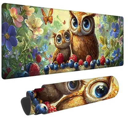 Gaming Mauspad, Mousepad XXL 1200 x 400 mm Mouse Pad mit Wasserdicht und Anti-Rutsch Großer Tischunterlage für Büro&Zuhause Verbessert Präzision und Geschwindigkeit Gaming Zubehör (Eule Früchte) K-536