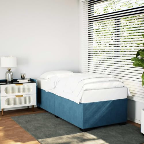 Yunovire Bettgestell Blau 100x200 cm Samt, Modernes Polsterbett mit Lattenrost, Verstärkte Füße, Komfortables Schlafzimmer Möbelstück
