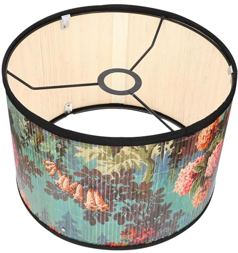 JOINPAYA Pantalla de Lampara Vintage de Bambú con Flores, Fácil de Instalar y Ligera, para Lámpara de Techo E27, Adecuado para Habitación