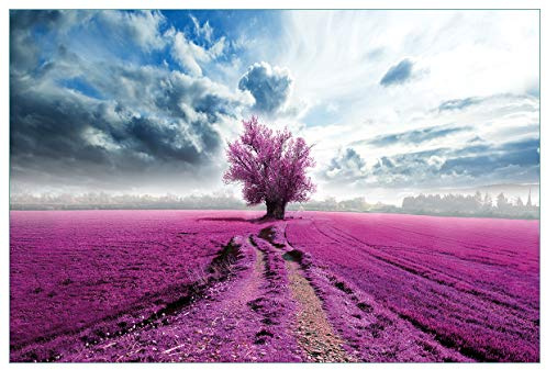 Wallario Küchenrückwand selbstklebend 90 x 60 cm, Motiv: Surreales Blumenfeld lila Blumen auf dem Feld | Spritzschutz abwischbar & pflegeleicht