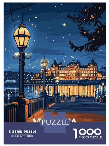 Jigsaws 1000 Pieces for Teenagers Victoria, Canada Nightscape Illustration Adult Jigsaw Puzzle Anti-Stress Toys Stress Reliever Gifts for Friends And Family 38x26cm/1000pcs