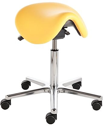 Sattelhocker docy® dent 4616, Sitzhöhe ca. 55 - 75 cm, mit Sitzneigeverstellung, Rollen/Bodengleiter:weiche Radbandage, Polsterdekor:Stamskin gold-gelb