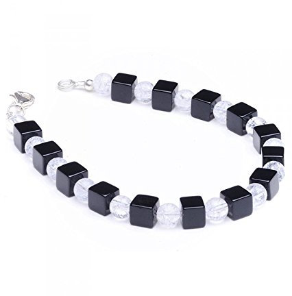 Armband aus Onyx & Bergkristall 925 Silber schwarz weiß Designerarmband Damen
