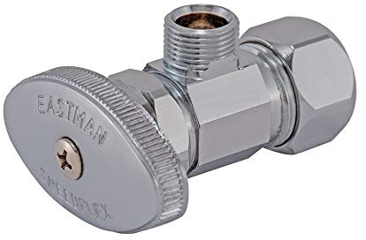 Eastman Multi-Turn Angle Stop Valve with Nut and Sleeve, 3/8 Inch OD x 5/8 Inch OD, Chrome Plate, 48290LF