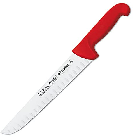 3 Claveles Cuchillo Carnicero Alveolado Proflex, Acero Inoxidable, Rojo, 26 cm-10.5