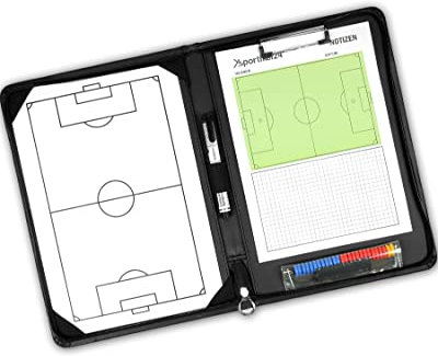 SPORTIKEL24 Taktikmappe für Fußball – Professionelle Trainer-Taktikmappe – Taktikboard – Coach-Board – mit Magnete & Stift – für Taktikschulung