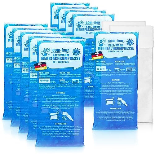 com-four® 10x Große Mehrfach-Kompresse 29 x 12 cm mit Vlies-Hülle, Warm und Kaltkompressen, Kühlpads - Kühlpack mikrowellengeeignet - Made in Germany (10 Stück - groß)