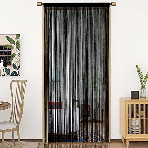 HSYLYM Spaghetti String Curtains for Doorways Privacy Door Frame Tassel Hippy Wall Kitchen Hallway Boho Fringe Curtain Hanging Door Room Dividers Decor 1 Panel（39×79in/100×200cm,Black）