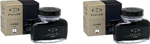 2 x Parker Bottled Ink Quink Bottle 57ml for Fountain Pens - Black - 114ml in total