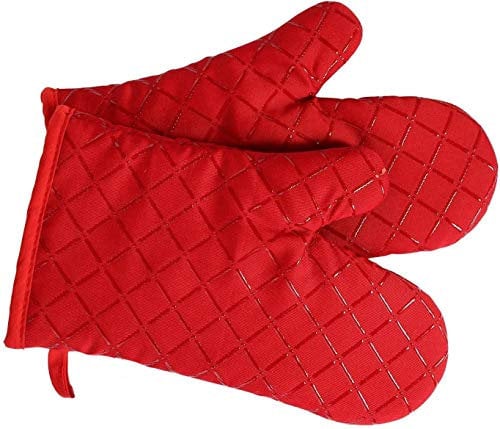 Premium Anti-Rutsch Ofenhandschuhe 1 Paar bis zu 240 °C, Silikon Extrem Hitzebeständige Grillhandschuhe Handschuhe Backofen Handschuhe, zum Kochen, Backen, Barbecue Isolation (Red)